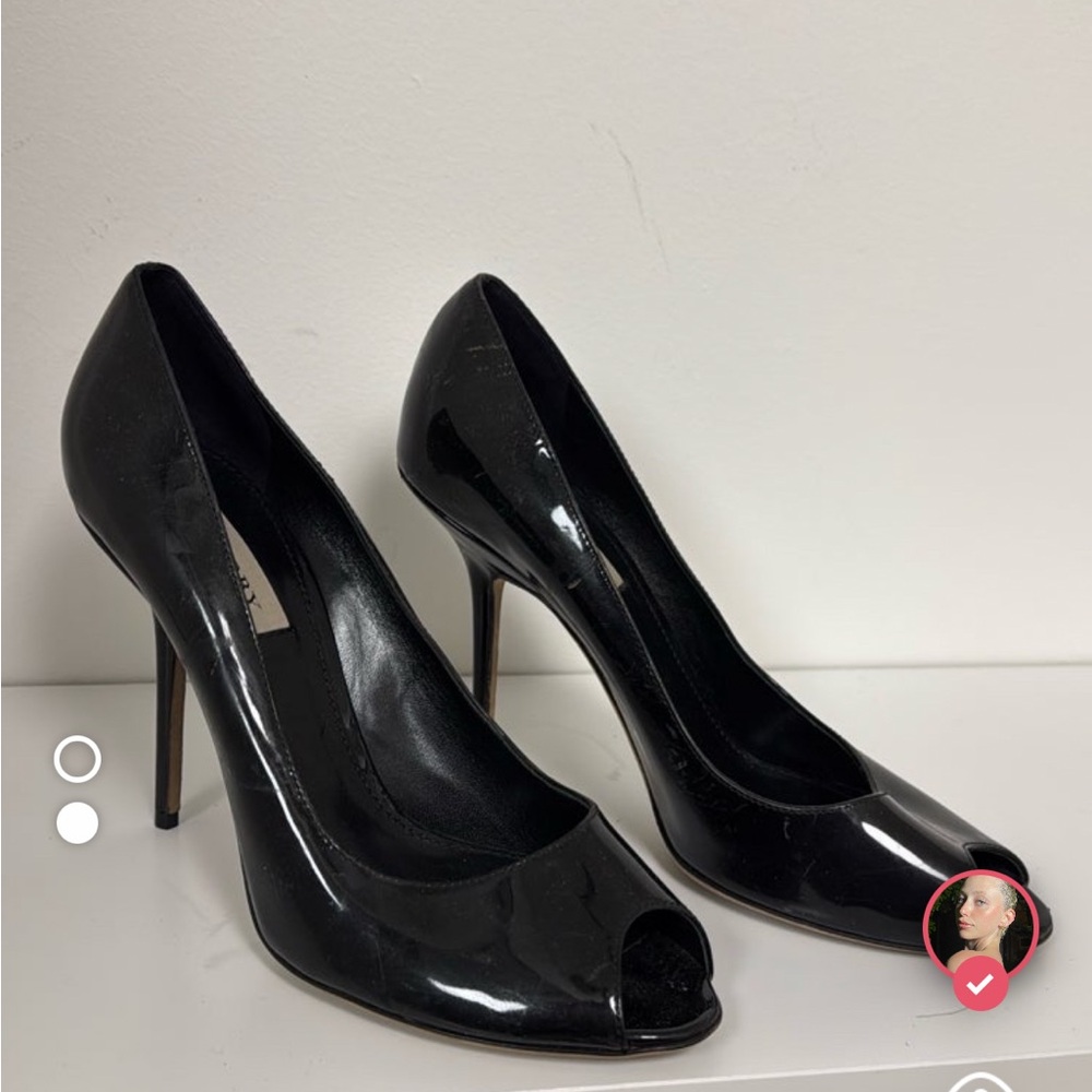 Burberry Black Patent Leather Peep-Toe Heels